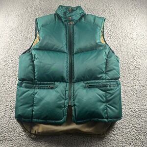 Vtg GAP Puffer Vest Mens XS Green Alpine Racing Down Feather Warm Hooded 90's